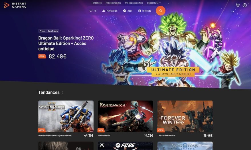 Instant Gaming - page d'accueil